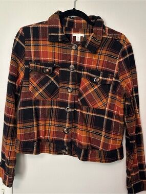 Cato Plaid Button-Up Jacket in Black, Rust & Mustard